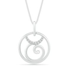 Sterling Silver Diamond Taurus Zodiac Pendant Necklace 1/20ctw
