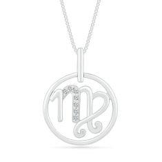 Sterling Silver Diamond Virgo Zodiac Pendant Necklace 1/20ctw