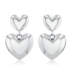 Sterling Silver Double Puff Heart Drop Earrings