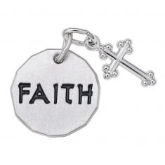 Sterling Silver Faith Tag with Cross Flat Charm