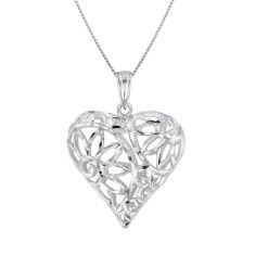 Sterling Silver Filigree Heart Pendant Necklace on Box Chain