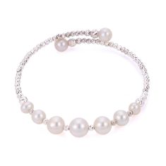 Sterling Silver Freshwater Cultured Pearl and Brilliance Bead Cuff Bracelet