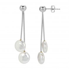 Sterling Silver Freshwater Cultured Pearl Cluster Drop Earrings