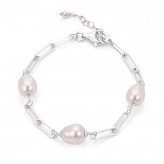 Sterling Silver Freshwater Cultured Pearl Paperclip Chain Bracelet