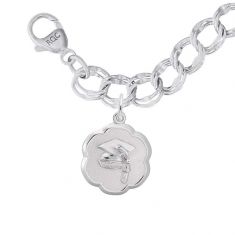 Sterling Silver Graduation Cap Disc Flat Charm and Bracelet Set