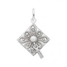 image of Sterling Silver Graduation Cap with Pearl 3D Charm with sku:10018001000