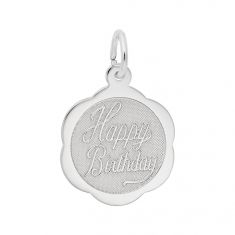 Sterling Silver Happy Birthday Scalloped Disc Flat Charm