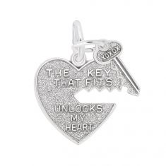 Sterling Silver Heart & Key 3D Charm