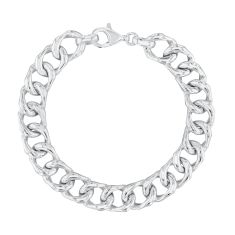 Sterling Silver Hollow Curb Link Chain Bracelet 11mm - 8.5 Inches