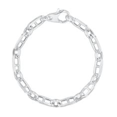 Sterling Silver Hollow Mariner and Oval Link Chain Bracelet 7.3mm - 7.5 Inches