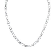 Sterling Silver Hollow Mariner and Oval Link Chain Necklace 7.3mm - 18 Inches