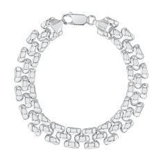 Sterling Silver Hollow Panther Link Chain Bracelet 9.95mm - 7.5 Inches