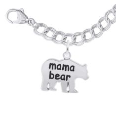 Sterling Silver Mama Bear Flat Charm and Bracelet Set