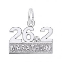 Sterling Silver Marathon 26.2 with White Spinel Flat Charm