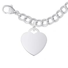 Sterling Silver Medium Heart Flat Charm and Bracelet Set
