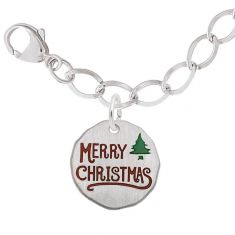 Sterling Silver Merry Christmas Flat Charm and Bracelet Set