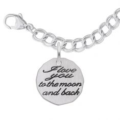Sterling Silver Moon and Back Flat Charm and Bracelet Set