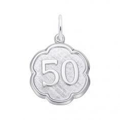 image of Sterling Silver Number Fifty Scalloped Disc Flat Charm with sku:10133601000