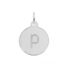 Sterling Silver Petite Block Initial Disc Flat Charm - Lowercase Letter p