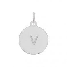 Sterling Silver Petite Block Initial Disc Flat Charm - Lowercase Letter v
