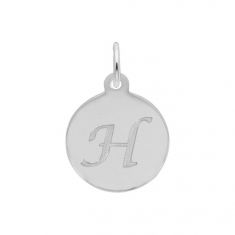 Sterling Silver Petite Script Initial Disc Flat Charm - Letter H