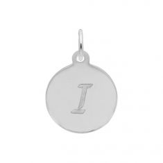 Sterling Silver Petite Script Initial Disc Flat Charm - Letter I