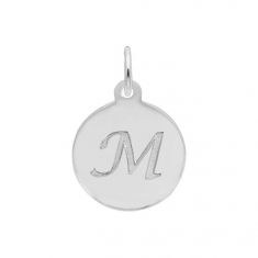 Sterling Silver Petite Script Initial Disc Flat Charm - Letter M