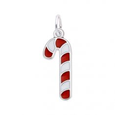 Sterling Silver Red & White Candy Cane Flat Charm