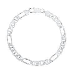 Sterling Silver Semi-Solid Figarucci Link Chain Bracelet 6.5mm - 8.5 Inches