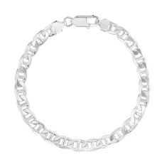 Sterling Silver Semi-Solid Mariner Link Chain Bracelet 6.9mm - 8.5 Inches