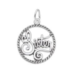 Sterling Silver Sister Rope Circle Flat Charm