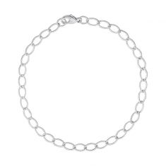 Sterling Silver Small Elongated Oval Link Classic Charm Bracelet