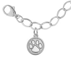Sterling Silver Small Paw Print Flat Charm and Bracelet Set