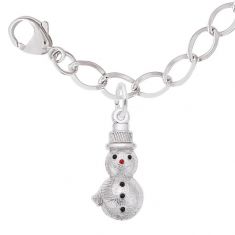 Sterling Silver Snowman Hollow Back 2D Charm and Bracelet Set