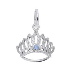 Sterling Silver Tiara with March Stone 3D Charm