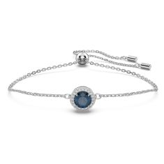 Swarovski Crystal and Zirconia Constella Blue Round Cut White Rhodium Plated Bolo Bracelet