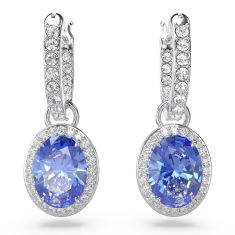 Swarovski Crystal and Zirconia Constella Rhodium-Plated Blue Drop Hoop Earrings