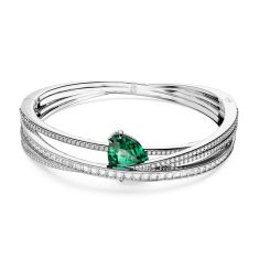 Swarovski Crystal and Zirconia Hyperbola Recycled Brass and Rhodium-Plated Green Bangle Bracelet