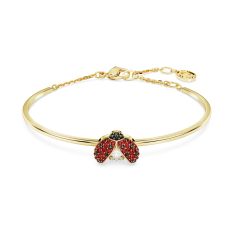 Swarovski Crystal and Zirconia Idyllia Gold-Tone Plated Red Ladybug Bangle Bracelet