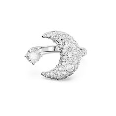 Swarovski Crystal and Zirconia Luna Rhodium Plated Open Moon Ring