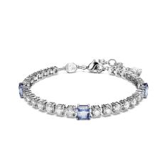 Swarovski Crystal and Zirconia Matrix Rhodium-Plated Blue Tennis Bracelet