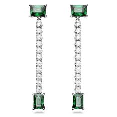 Swarovski Crystal and Zirconia Matrix Rhodium-Plated Green Drop Earrings