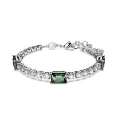 Swarovski Crystal and Zirconia Matrix Rhodium-Plated Green Tennis Bracelet