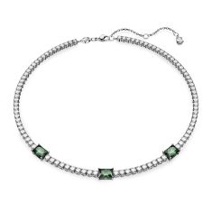 Swarovski Crystal and Zirconia Matrix Rhodium-Plated Green Tennis Necklace