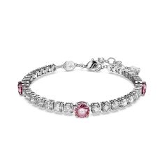 Swarovski Crystal and Zirconia Matrix Rhodium-Plated Pink Tennis Bracelet