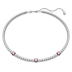 Swarovski Crystal and Zirconia Matrix Rhodium-Plated Pink Tennis Necklace