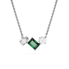 Swarovski Crystal and Zirconia Mesmera Rhodium-Plated Green Pendant Necklace