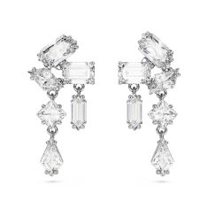 Swarovski Crystal and Zirconia Mesmera Rhodium-Plated White Cluster Drop Earrings