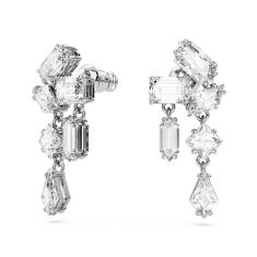 Swarovski Crystal and Zirconia Mesmera Rhodium-Plated White Cluster Drop Earrings