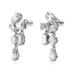 Swarovski Crystal and Zirconia Mesmera Rhodium-Plated White Cluster Drop Earrings